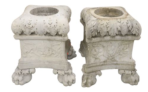 PAIR OF MARBLE PLANTERS, HAVING