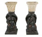 PAIR OF MARBLE PLANTERS ON FIG