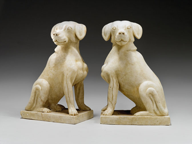 Pair of marble temple dogs   