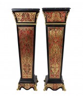 PAIR OF MARBLE-TOP BOULLE PEDE