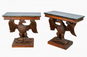 PAIR OF MARBLE-TOP CARVED WOOD