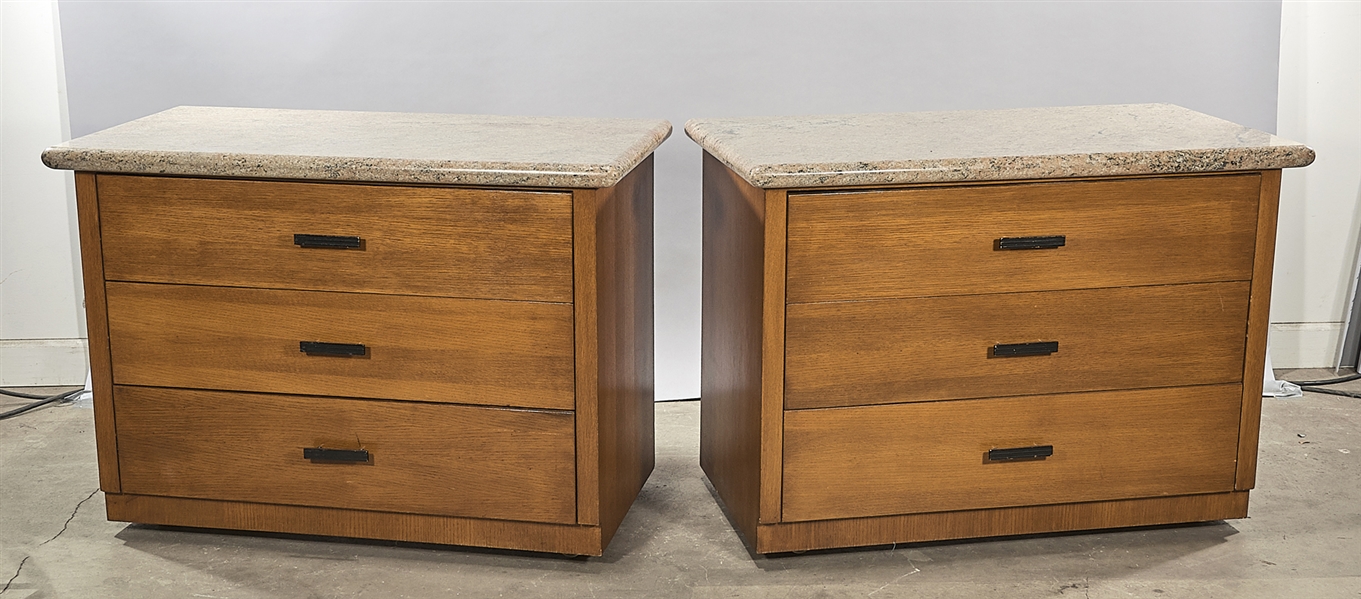 Pair of marble top end tables; with