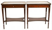PAIR OF MARBLE TOP INLAID END