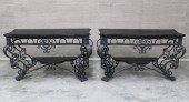 PAIR OF MARBLE TOP WROUGHT IRO