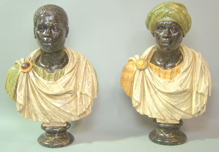 PAIR OF MARBLEIZED RESIN BLACKAMOOR