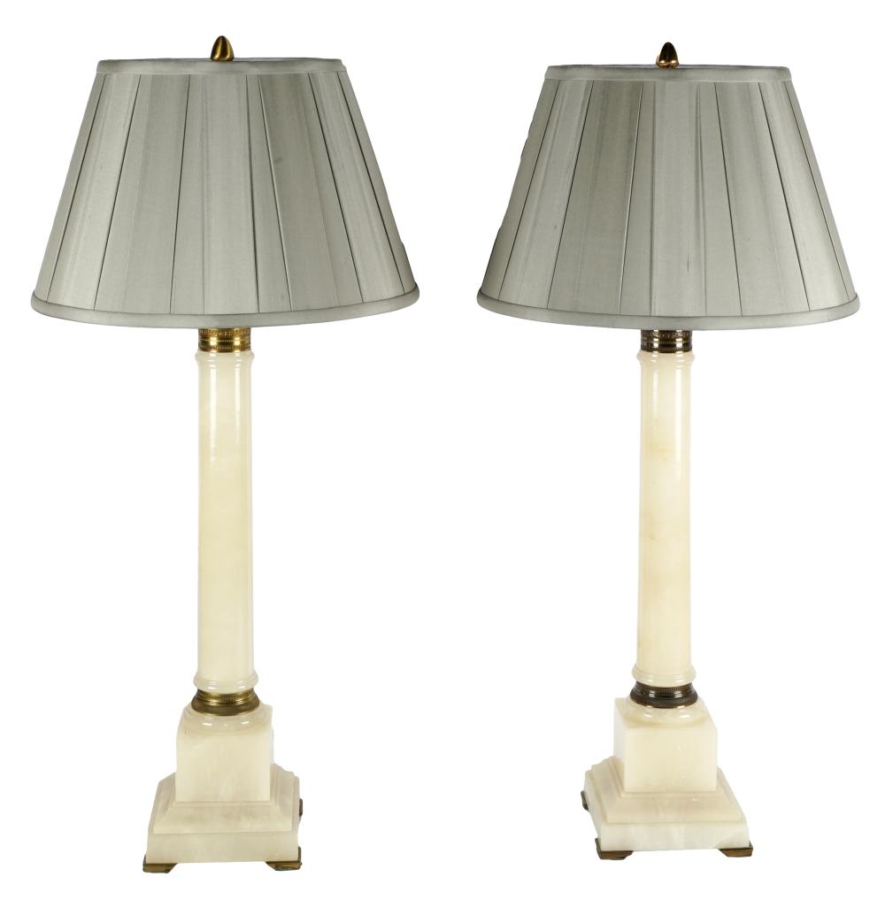 PAIR OF MARBRO ALABASTER & BRASS