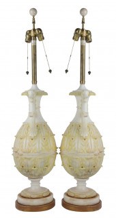 PAIR OF MARBRO ALABASTER TABLE