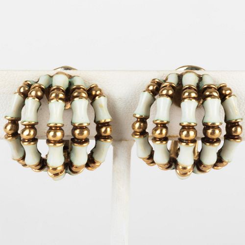 PAIR OF MARTINE ENAMEL AND 14K GOLD