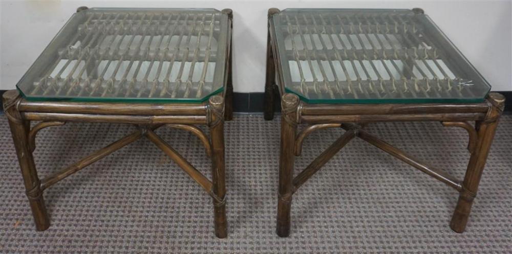 PAIR OF MCGUIRE BAMBOO GLASS TOP