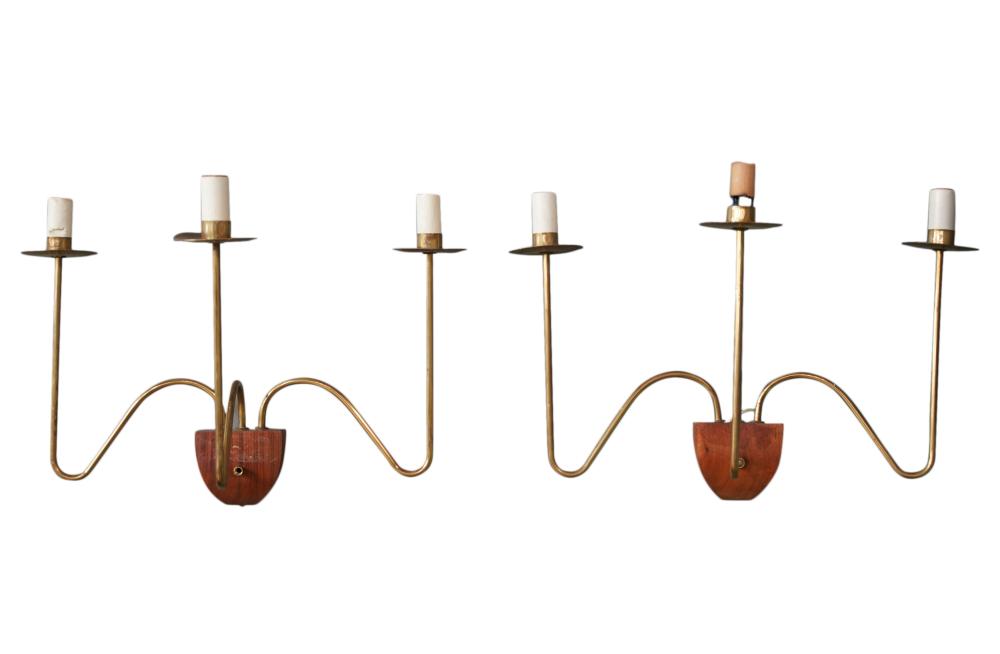 PAIR OF MCM WOOD AND BRASS