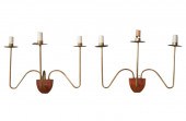 PAIR OF MCM WOOD AND BRASS THR