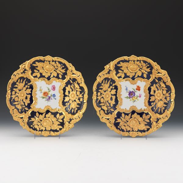 PAIR OF MEISSEN BLUE AND GILT