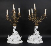 PAIR OF MEISSEN DOLPHIN CANDEL
