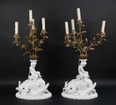 PAIR OF MEISSEN DOLPHIN CANDEL