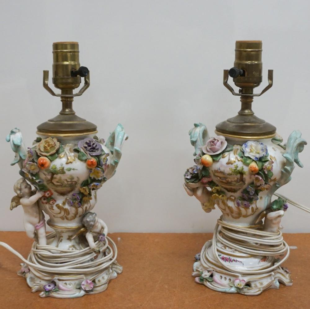 PAIR OF MEISSEN FLORAL AND PUTTI