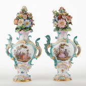 PAIR OF MEISSEN FLORAL VASES W
