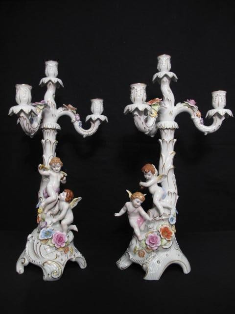 Pair of Meissen style three arm