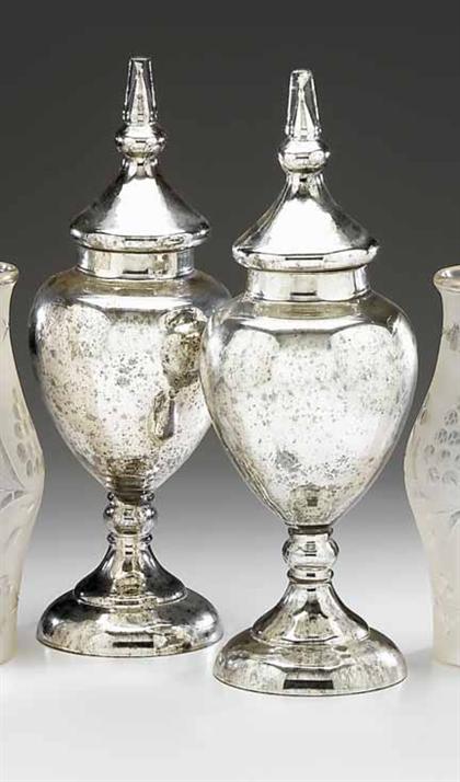 Pair of mercury glass covered jars