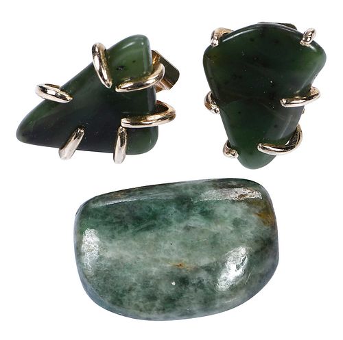 PAIR OF MESOAMERICAN CARVED JADE
