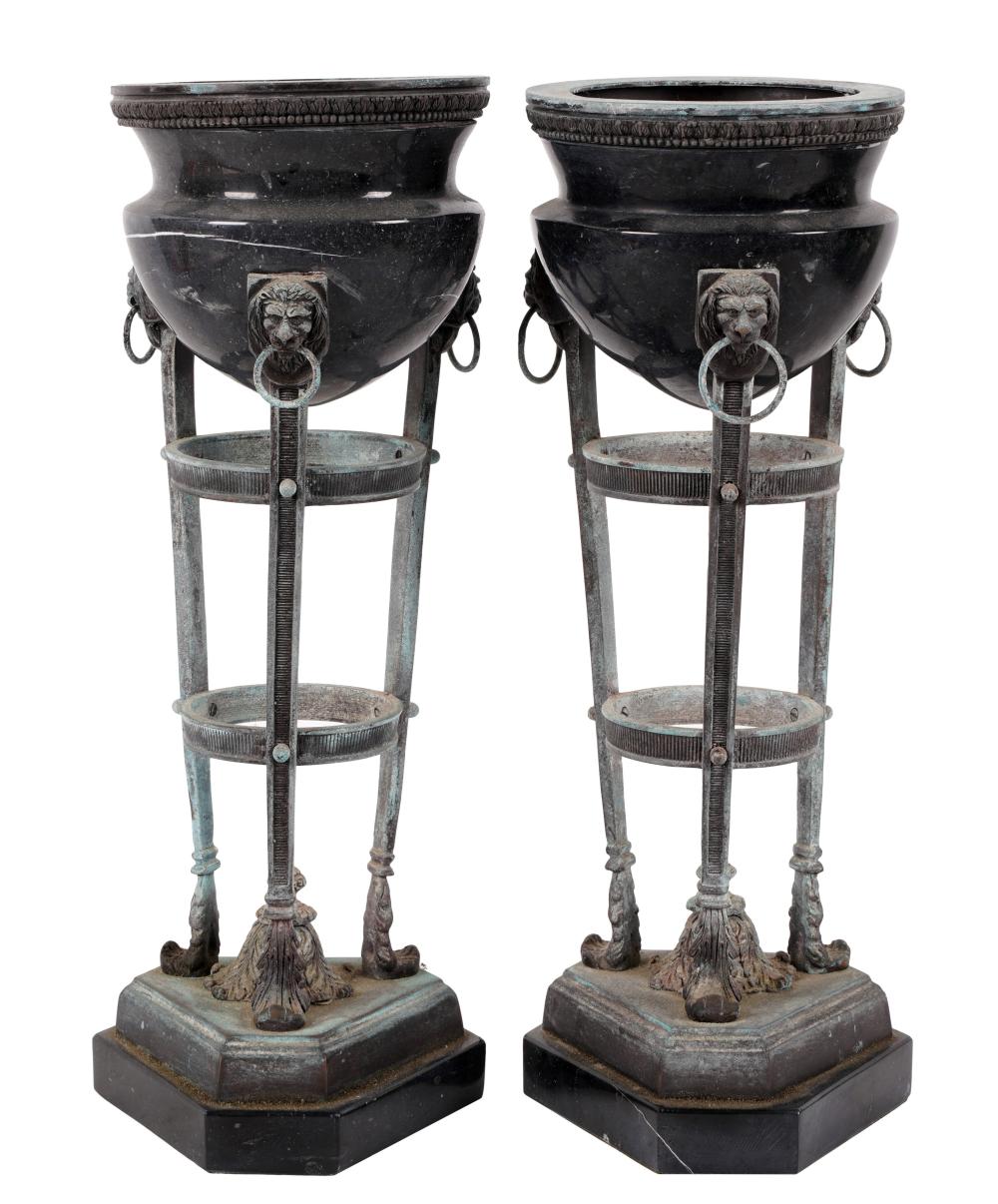 PAIR OF METAL-MOUNTED MARBLE