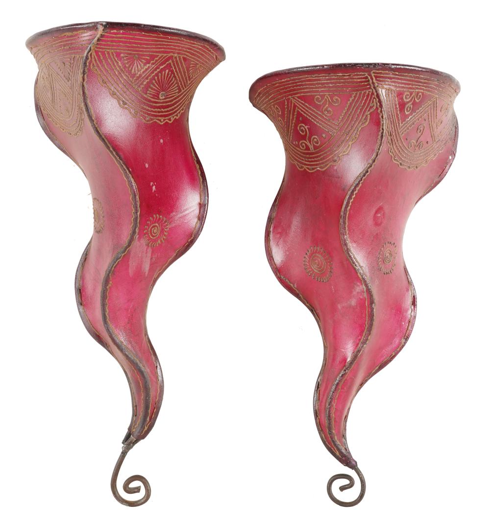 PAIR OF METAL & PAINTED HIDE