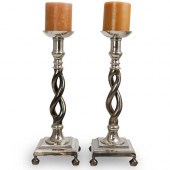 PAIR OF METAL PRICKET CANDLEHO