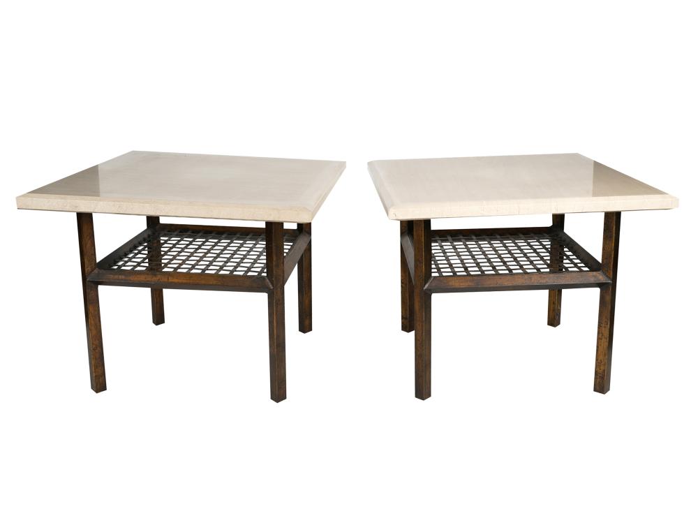 PAIR OF METAL & STONE TOP