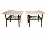 PAIR OF METAL & STONE TOP TABL