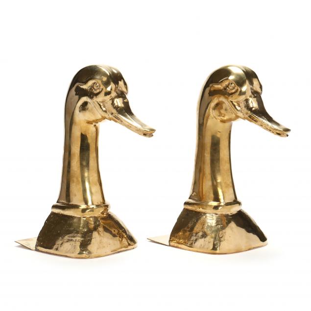 PAIR OF MID-CENTURY BRASS DUCK HEAD