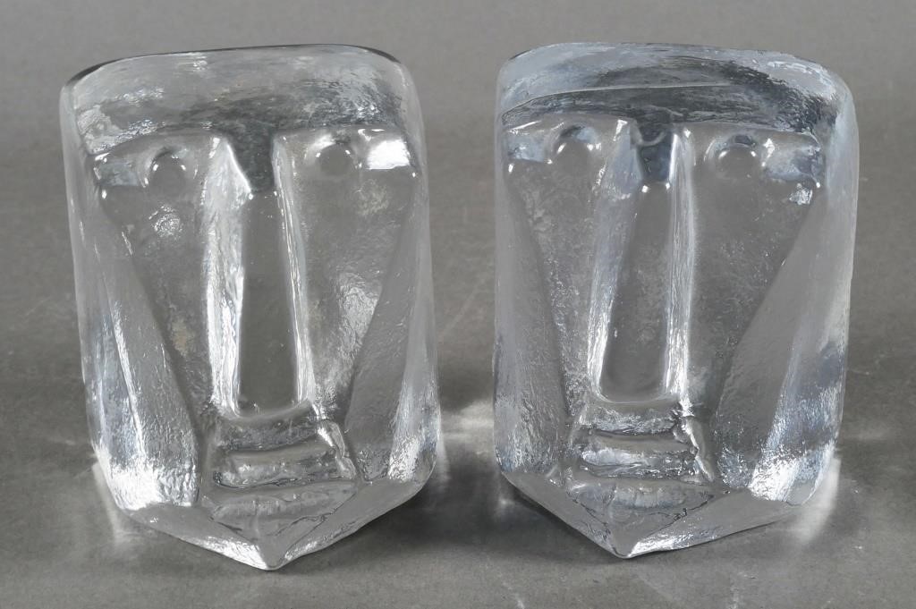 PAIR OF MIDCENTURY GLASS FACE