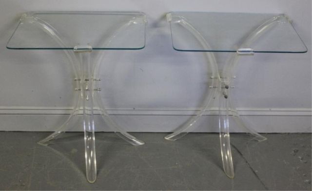 Pair of Midcentury Lucite & Glass