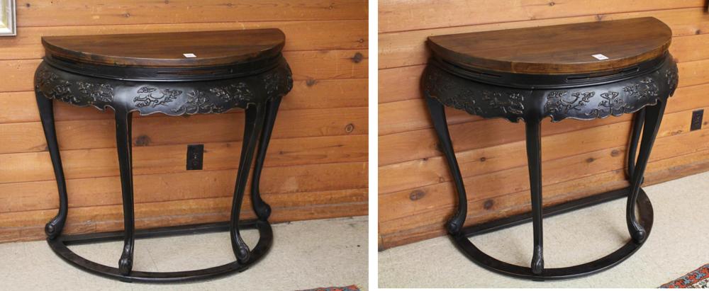 PAIR OF MING-STYLE DEMILUNE CONSOLE