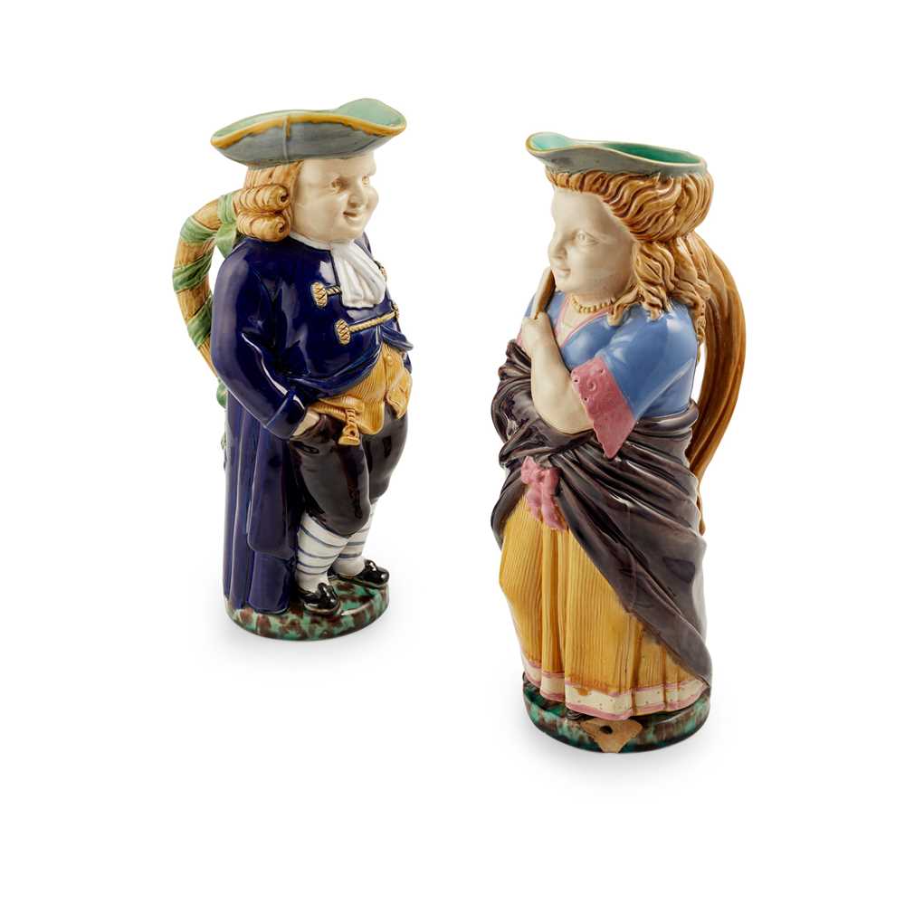 PAIR OF MINTON MAJOLICA TOBY JUGS