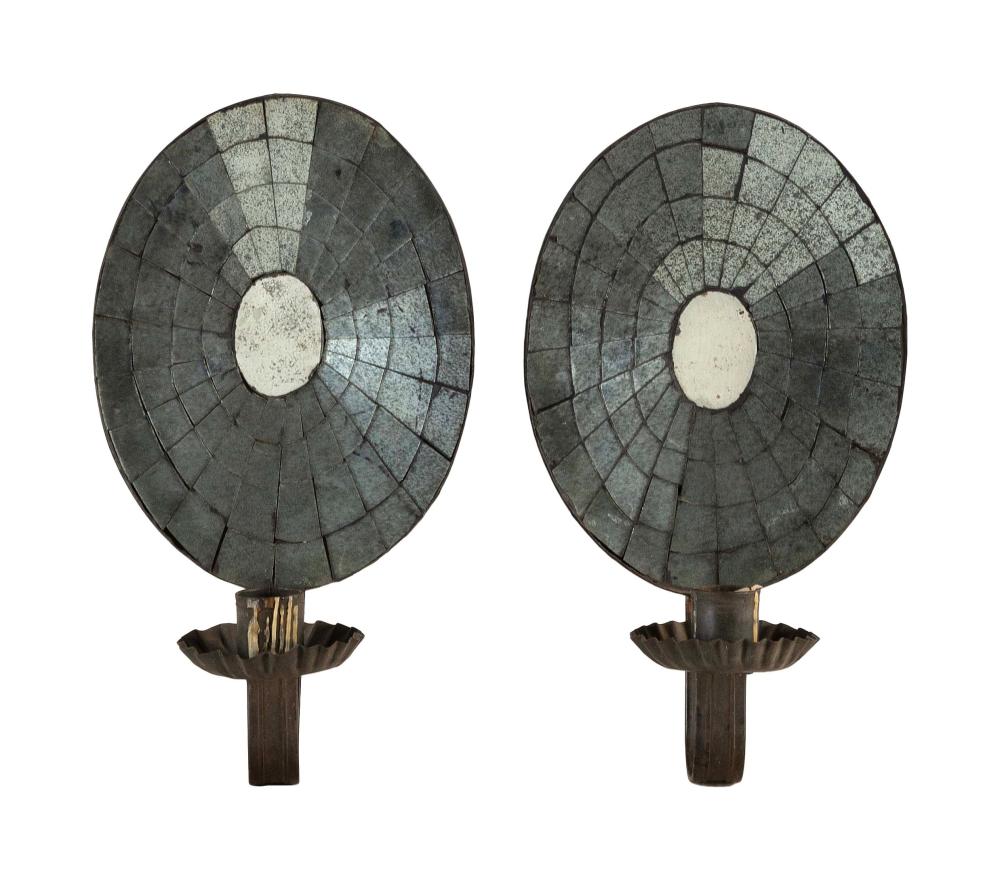PAIR OF MIRROR-BACK TOLE WALL