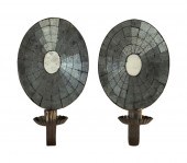 PAIR OF MIRROR-BACK TOLE WALL