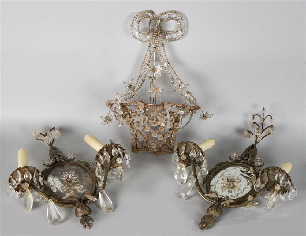 PAIR OF MIRRORED AND BEADED WALL
