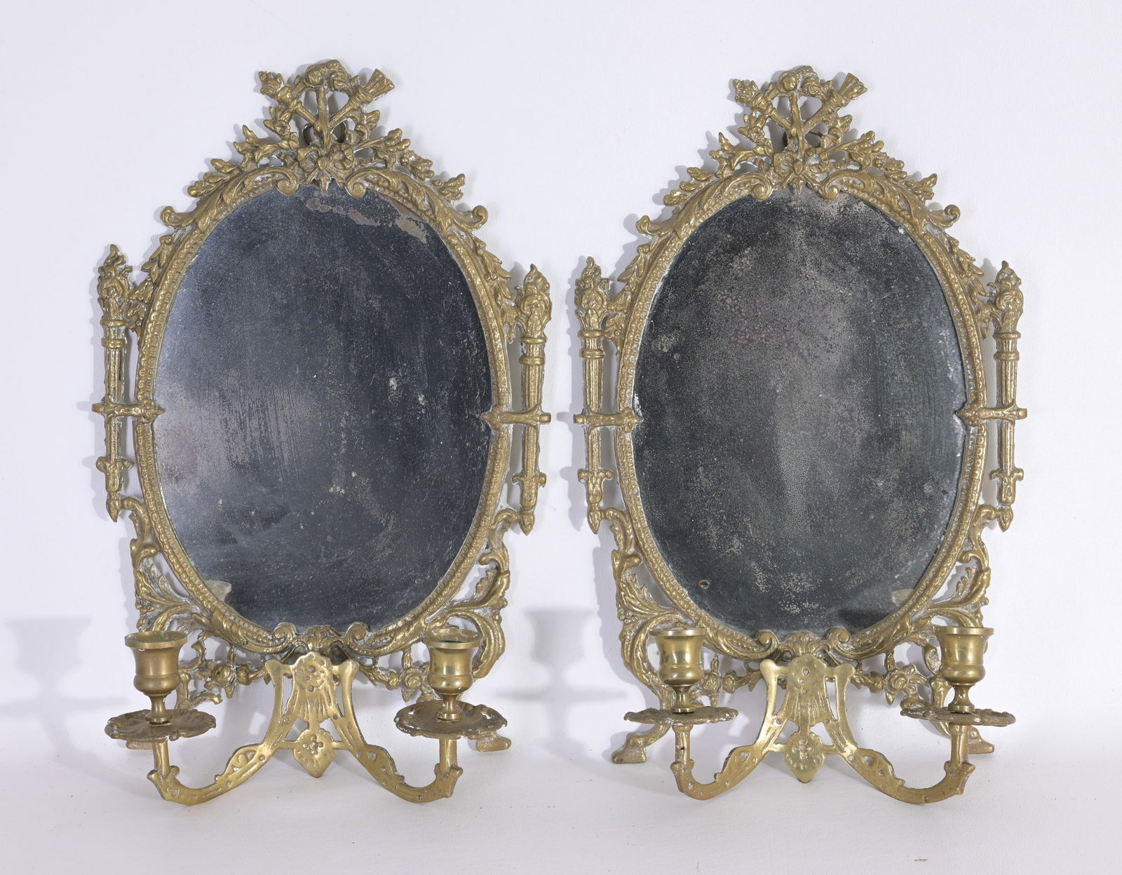 PAIR OF MIRRORED BRASS
