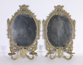 PAIR OF MIRRORED BRASS SCONCES