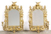 PAIR OF MIRRORED BRASS SCONCES