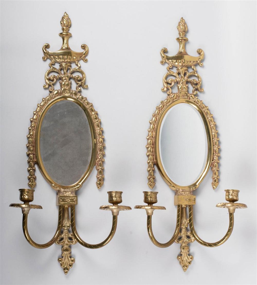 PAIR OF MIRRORED BRASS TWO-LIGHT