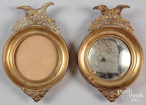 PAIR OF MIRRORED PATRIOTIC BRASS