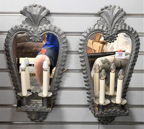 PAIR OF MIRRORED TIN TWO-LIGHT