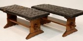 PAIR OF MISSION OAK AND LEATHE