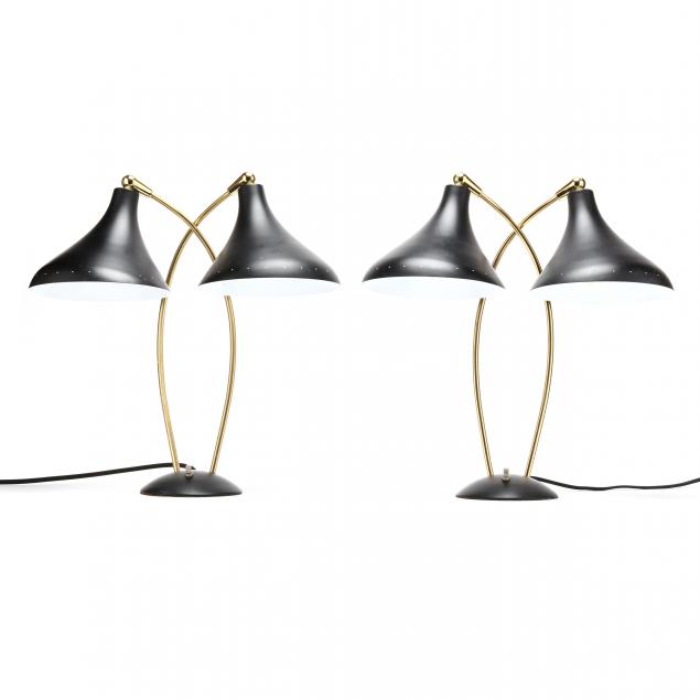 PAIR OF MODERN BLACK AND BRASS