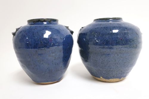 PAIR OF MODERN BLUE GLAZED