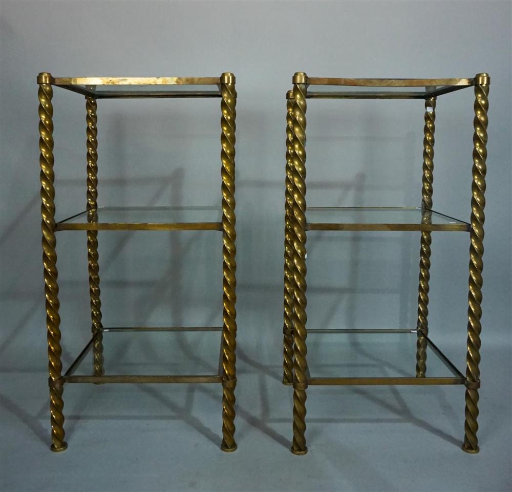 PAIR OF MODERN BRASS AND GLASS
