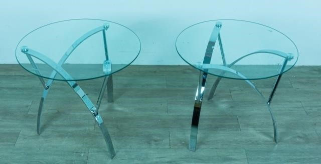PAIR OF MODERN GLASS AND STEEL SIDE