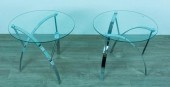PAIR OF MODERN GLASS AND STEEL