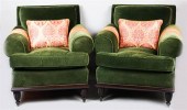 PAIR OF MODERN GREEN VELVET AR