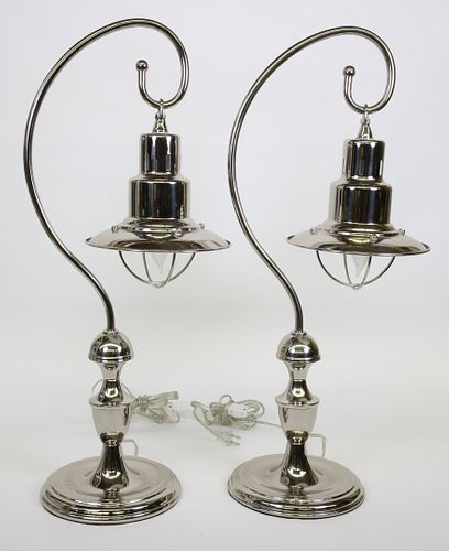 PAIR OF MODERN NICKEL OR CHROME